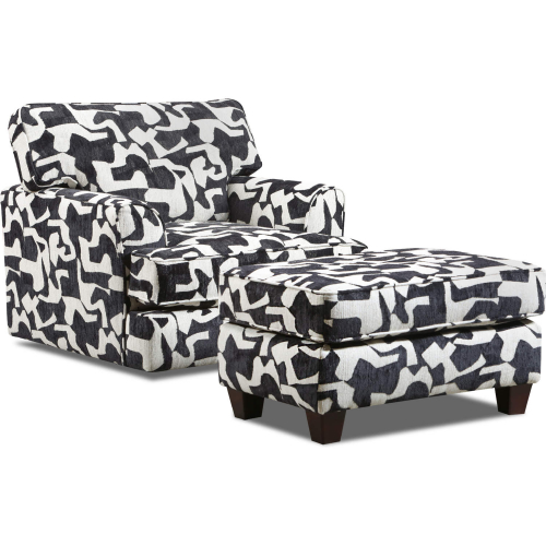 Spencer Swivel Accent Chair & Ottoman in Panda Black & White Chenille Fabric